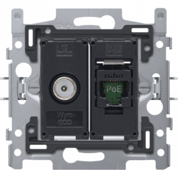 niko combinatie coax met rj45 utp cat 6 klaar voor poe++, vlak, klauwbevestiging
