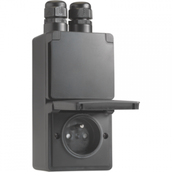 IP 55 niko boîtier 2 prises 2p+t +2xm20 vertical noir IP 55 niko boîtier 2 prises 2p+t +2xm20 vertical noir