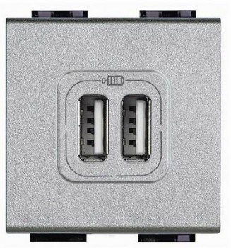 BTICINO living light chargeur usb 2 x type a 2400ma 5v 2 modules alu BTICINO living light chargeur usb 2 x type a 2400ma 5v 2 modules alu