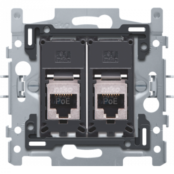 niko 2 connexions RJ45 STP Cat 6 prêt pour l'alimentation PoE++ , plat , fixation par griffes