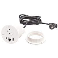 incara meubilair inbouw contactdoos 2p+a / 1usb a+c 15w /1 rj45 cat 6 ftp met snoer 2m en stekker (wit)