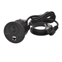 incara meubilair inbouw contactdoos 2p+a / 1usb a+c 15w /1 rj45 cat 6 ftp met snoer 2m en stekker (zwart)