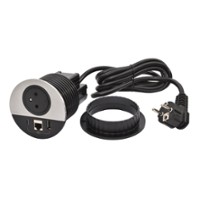incara meubilair inbouw contactdoos 2p+a / 1usb a+c 15w /1 rj45 cat 6 ftp met snoer 2m en stekker (metal rvs)