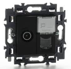 valena prise tv + rj45 utp cat 6 blanc fixation par griffes (noir)