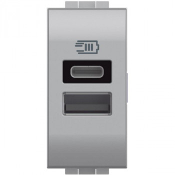 BTICINO living light usb contactdoos met 1 x type en 1 x type c poort 15w 1 module (alu)
