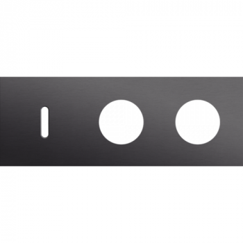 afdekplaat drievoudig horizontaal 71 mm voor 1 enkelvoudig schakelfunctie en 2 stopcontacten rocker alu black brushed (code 224)