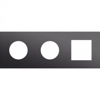 plaque de recouvrement triple horizontal 71 mm pour 2 prises et 1 fonction 45 x 45 alu black brushed (224)