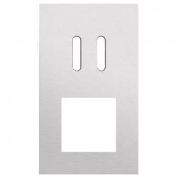 plaque de recouvrement double verticale 60mm pour 1 fonction double interrupteur et 1 fonction 45 x 45 rocker alu grey brushed (code 155)
