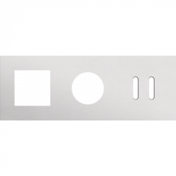 afdekplaat drievoudig horizontaal 71mm voor één 45 x 45 functie, 1 stopcontact , 1 tweevoudig schakelfunctie rocker alu grey brushed (code 155)