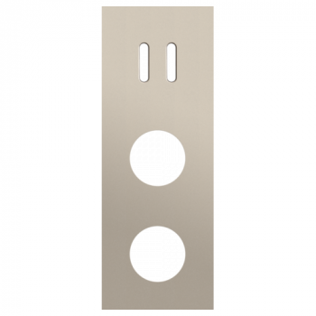 afdekplaat drievoudig verticaal 71mm voor 1 tweevoudig schakelfunctie en 2 stopcontacten rocker steel champagne coated (code 166)