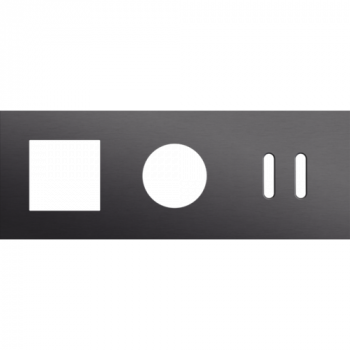 afdekplaat drievoudig horizontaal 71 mm voor 1 functie 45 x 45, 1 stopcontact en 1 tweevoudig schakelfunctie rocker alu black brushed (224)