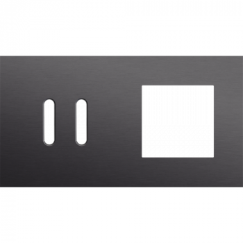 plaque de recouvrement double horizontal 71mm pour 1 fonction double commutation et 1 fonction 45 x 45 rocker alu black brushed (code 224)