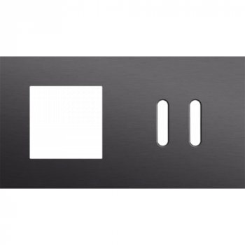 afdekplaat tweevoudig horizontaal 71 mm voor 1 functie 45 x 45 en 1 tweevoudig schakelfunctie rocker alu black brushed (224)