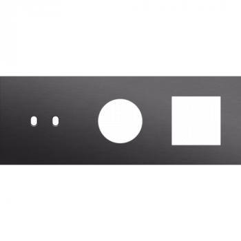 afdekplaat drievoudig horizontaal 71mm voor 1 tweevoudig schakelfunctie, 1 stopcontact en 1 functie 45 x 45 toggle alu black brushed (224)