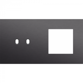 plaque de recouvrement double horizontale 71mm pour 1 fonction double commutation et 1 fonction 45 x 45 alu black brushed (224)