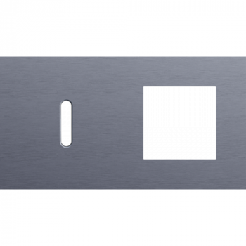 afdekplaat tweevoudig horizontaal 71 mm voor 1 enkelvoudig schakelfuncties en 1 functie 45 x 45 rocker alu blue grey brushed (226)