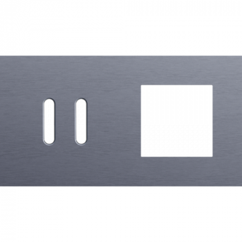 plaque de recouvrement double horizontale 71mm pour 1 fonction double commutation et 1 fonction 45 x 45 rocker alu blue grey brushed (code 226)