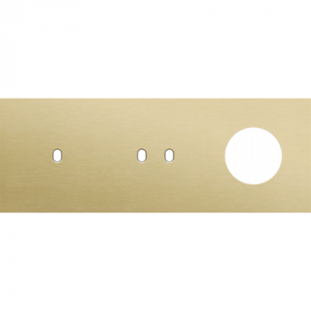 afdekplaat drievoudig horizontaal 71mm voor 1 enkelvoudig en 1 tweevoudig schakelfunctie , 1 stopcontact toggle alu gold brushed (227)
