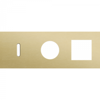 plaque de recouvrement triple horizontale 71mm pour 1 fonction simple commutation, 1 prise et 1 fonction 45 x 45 rocker alu gold brushed (code 227)
