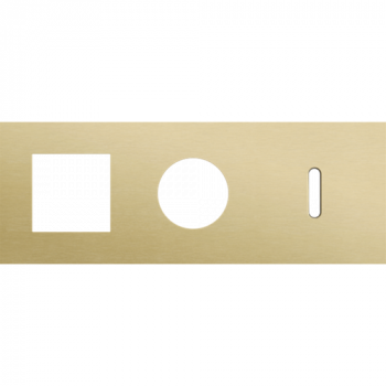 afdekplaat drievoudig horizontaal 71mm voor 1 functie 45 x 45, 1 stopcontact, 1 enkelvoudig schakelfunctie rocker alu gold brushed (code 227)