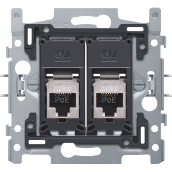 niko 2 connections RJ45 STP Cat 6A prêt pour l'alimentation PoE++ ,plat, fixation par griffes