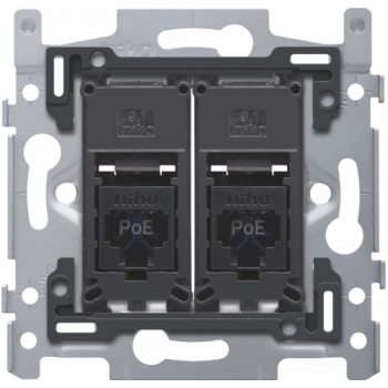 niko 2 rj45 aansluiting utp cat 6 klaar voor poe++, vlak,schroefbevestiging