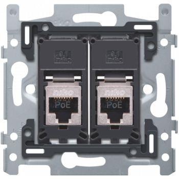 niko 2 rj45 aansluiting stp cat 6 klaar voor poe++, vlak,schroefbevestiging