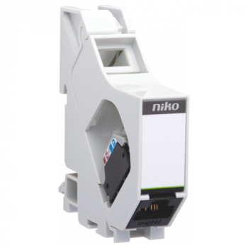 niko din rail module met onafgeschermde rj 45 connector utp cat 6 klaar voor poe++, voor centrale montage van een rj aansluitpunt