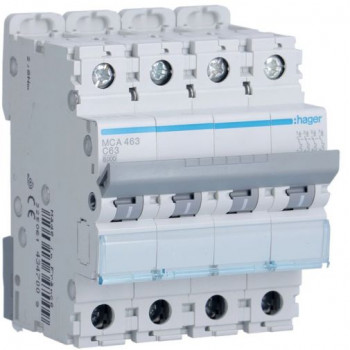 HAGER disjoncteur 4p 6/10ka c -63a 4 modules