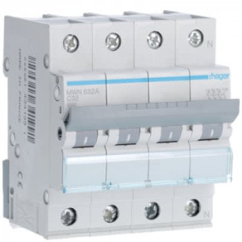 HAGER automatische schakelaar 3ka c 3p+n 32a - 4 mod.