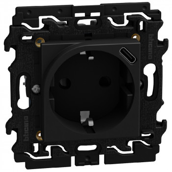 BTICINO light now prise 2p+t latérale schuko +usb-c 2 modules