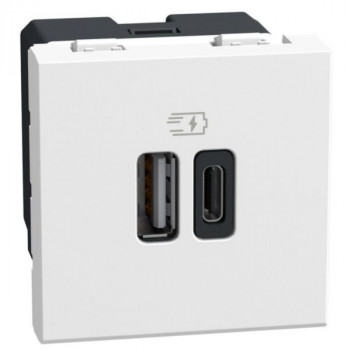 BTICINO light now chargeur usb a + c 15w 2 modules blanc